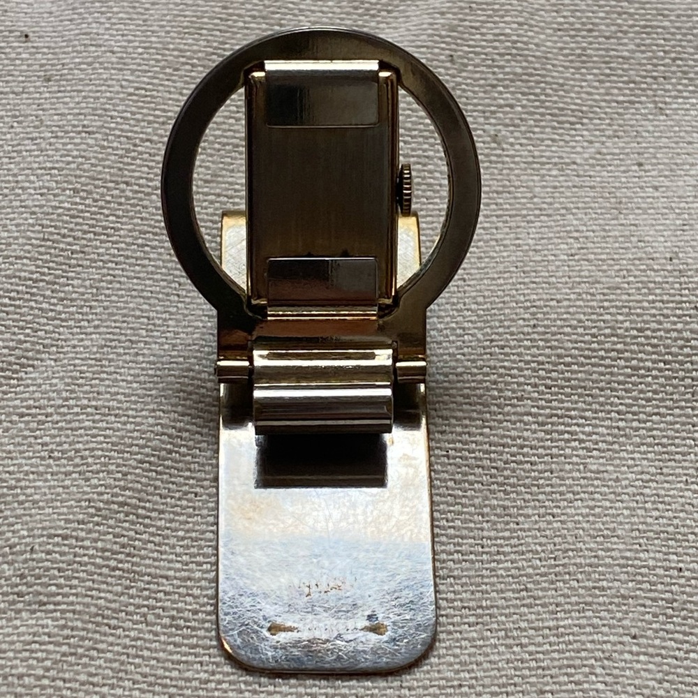 Vintage SWANK 17 Jewels Plated Money Clip Clock Watch Heavily Used - Picture 3 of 4